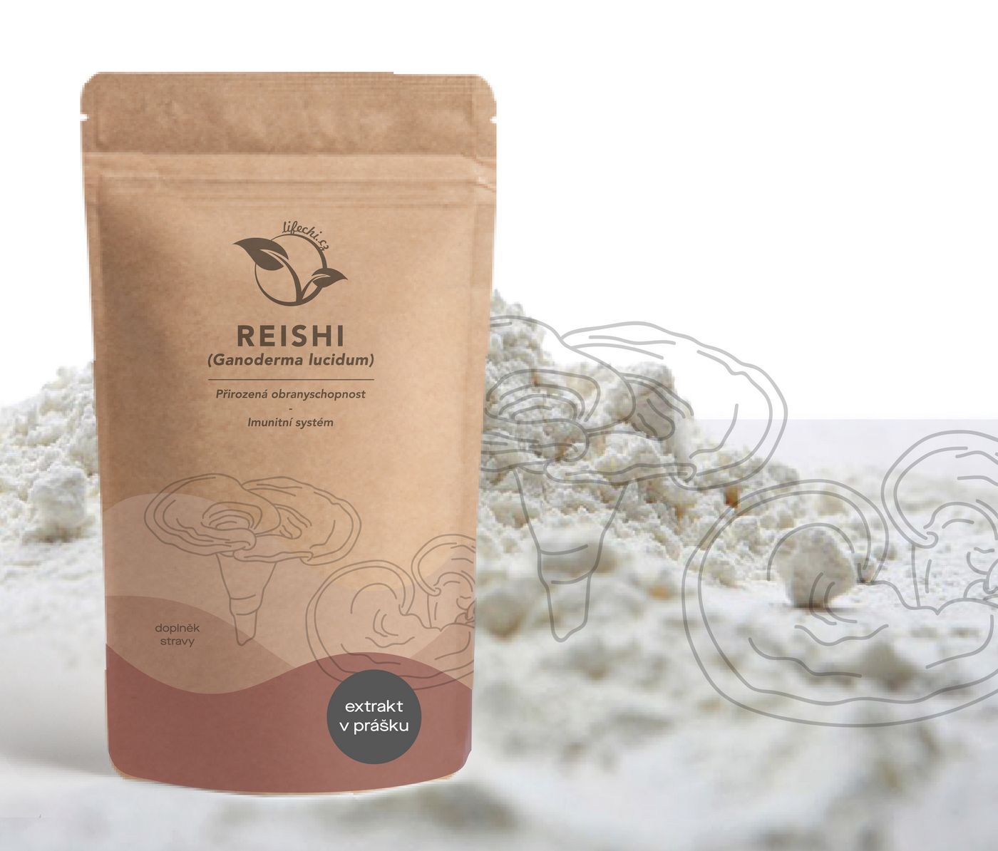 LifeChi - Reishi (Ganoderma lucidum) extrakt v prášku (30% polysacharidů, 15% betaglukanů, 3% triterpenů) 50 g